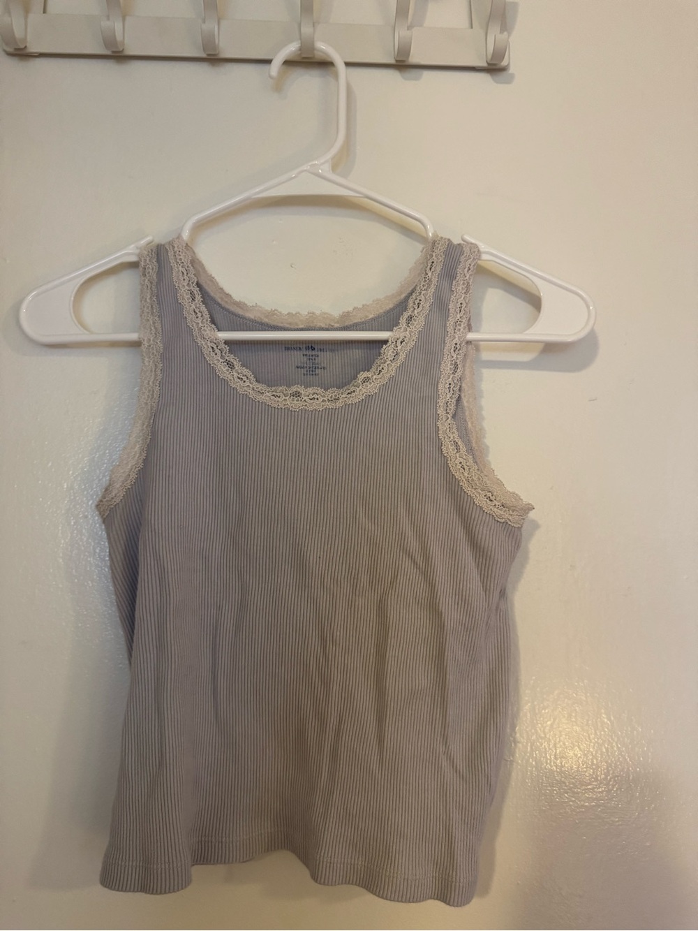 Brandy Melville Lace-Trim Ribbed Tank Top - Light Blue